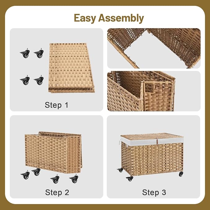 Rolling Storage Basket with Lid, 47.6 Gallon Storage Bin with Wheels, Woven - Image 6