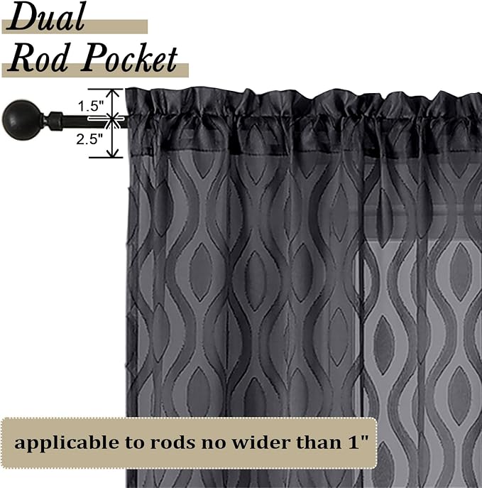 Aiyufeng Sheer Black Curtains 84 Inches Long 2 Panels, Solid Airy Light - Image 4