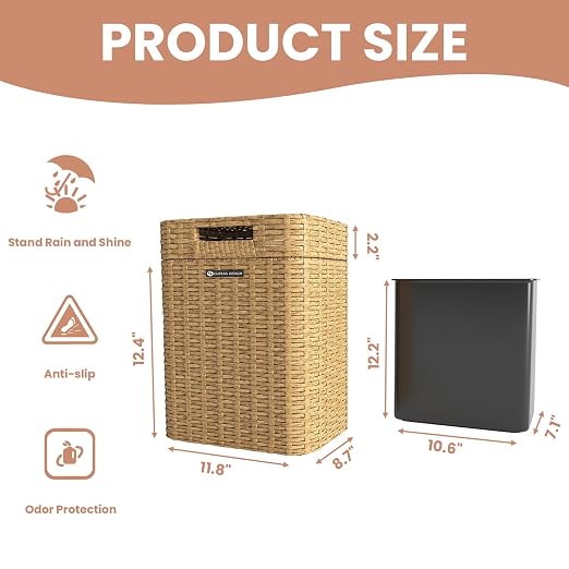 Ypati Handwoven 4 Gallon Rattan Trash Can - Image 3