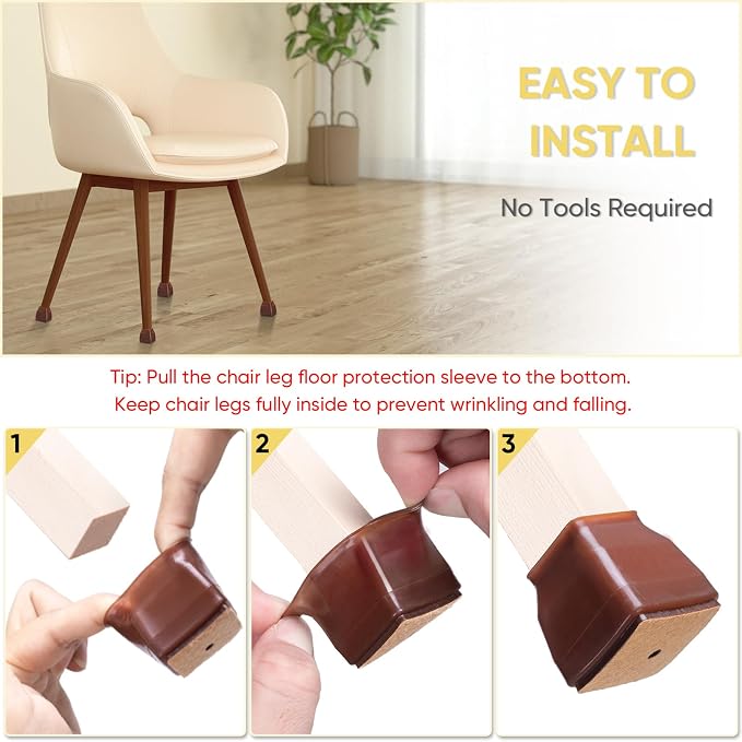 BALEINE 16 Pack Silicone Chair Leg Floor Protectors, Stool Leg Protectors Cap - Image 6