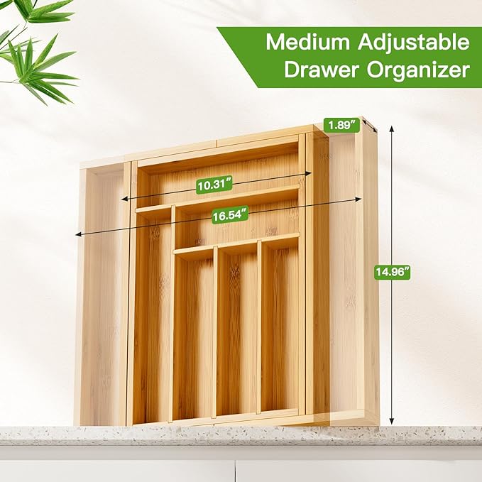 Pipishell Bamboo Expandable Drawer Organizer - Image 2