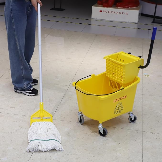 Commercial Mop Bucket with Side Press Wringer on Wheels, Including One - Image 7