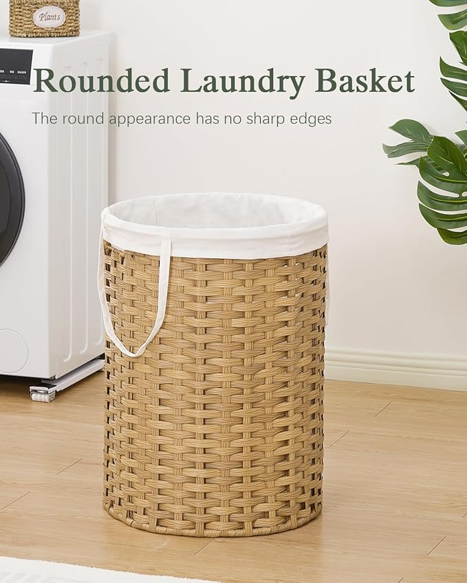 Laundry Basket Round Rattan Laundry Hamper 29.1 Gal Handwoven Large Wicker - Image 2