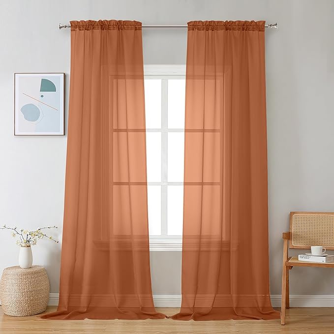Chyhomenyc Orange Sheer Curtains 96 inches Long 2 Panels, Light Filtering Soft by Chyhomenyc