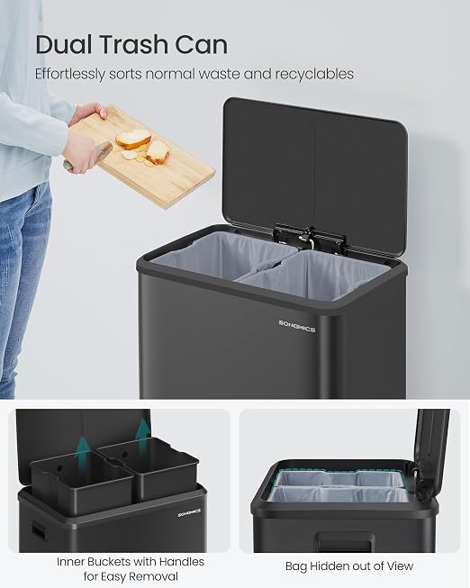 SONGMICS Trash Can, 2 x 8 Gallon Double Garabge Can - Image 4