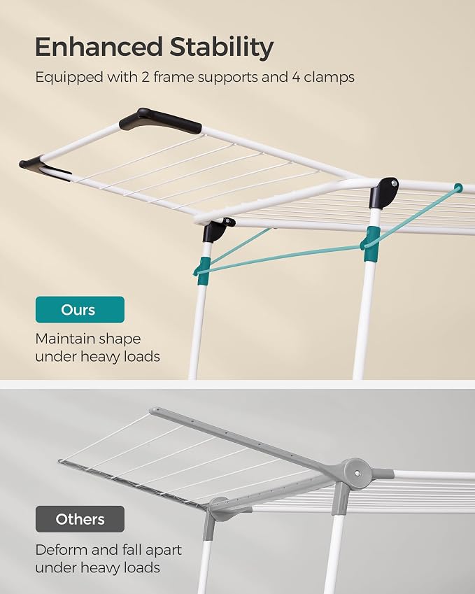 SONGMICS Clothes Drying Rack Foldable, Gullwing Laundry Drying Rack, - Image 4