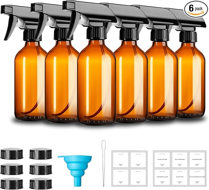 8oz Amber Glass Spray Bottles, 6 Pack Glass Spray Bottles Refillable Empty by GIVAMEIHF