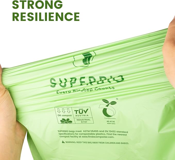 SUPERBIO 13 Gallon Compostable Drawstring Kitchen Waste Bag, 49.2 Liter - Image 6