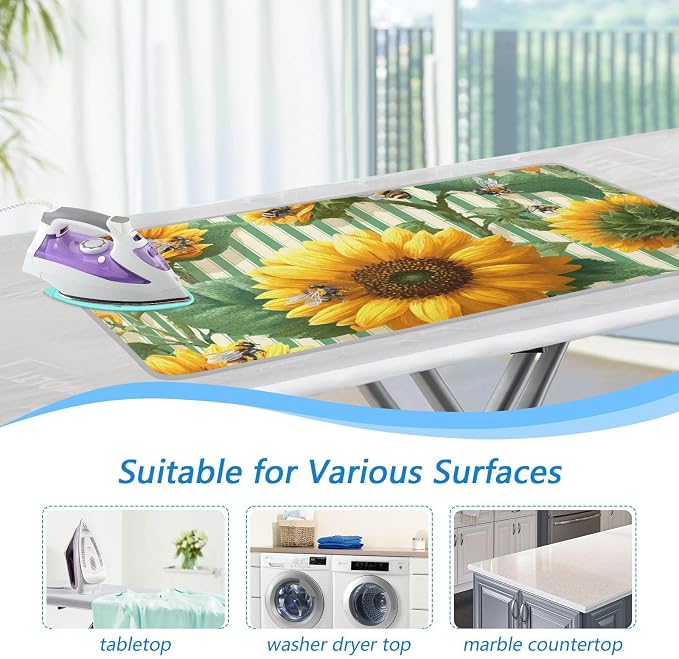 Green Striped Sunflowers and Bees Ironing Mat - Image 5