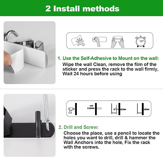 voze 2 Racks and 3 Hooks Mop and Broom Holder Wall Mount, Self Adhesive Heavy - Image 5