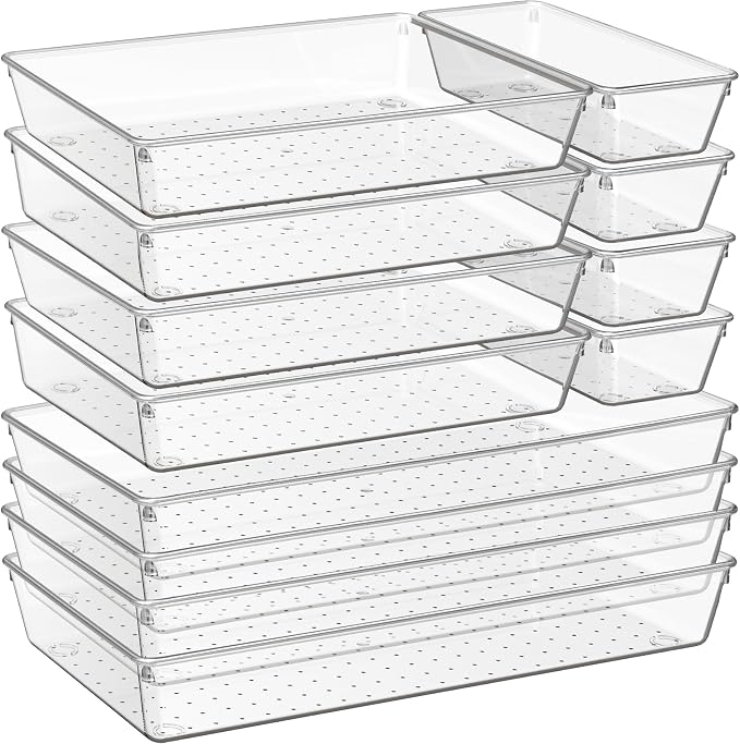 Criusia 12 Pack Large Clear Plastic Drawer Organizer Trays | MULTI-USE Acrylic by Criusia