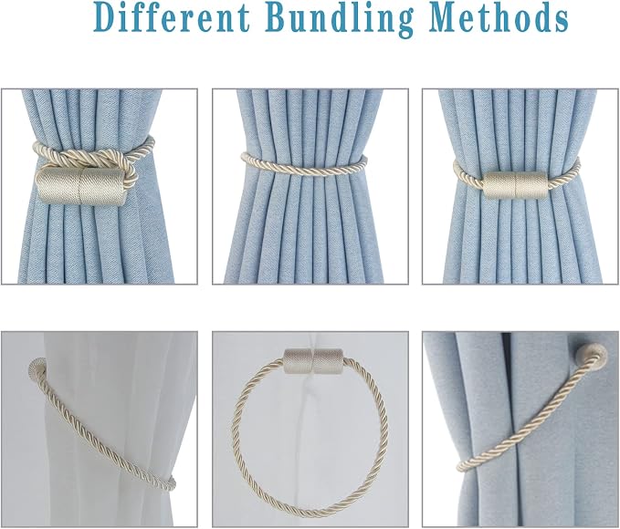 Magnetic Curtain Tiebacks 4 Pack Beige Curtain Rope Tieback Curtain Holders - Image 4
