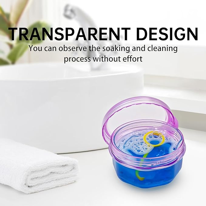Leakproof Denture Case Purple Denture Soaking Cup False Teeth Container - Image 5