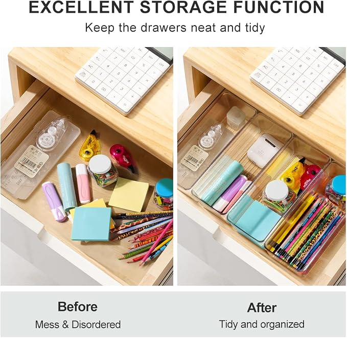Hudgan 8 Pack Clear Plastic Drawer Organizers Set, Stackable Deep Drawer - Image 4