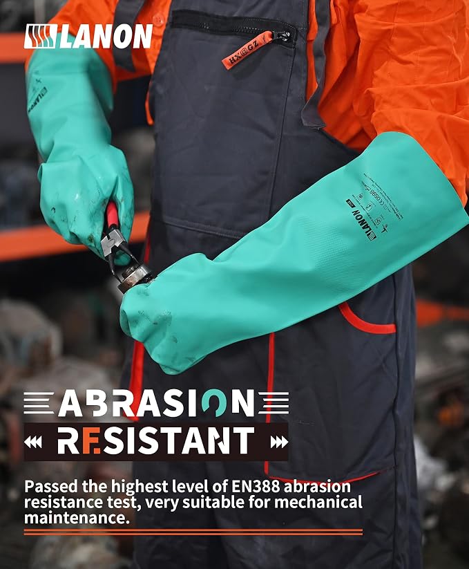 LANON Nitrile Chemical Resistant Gloves, Reusable Heavy Duty Safety Work Gloves - Image 4