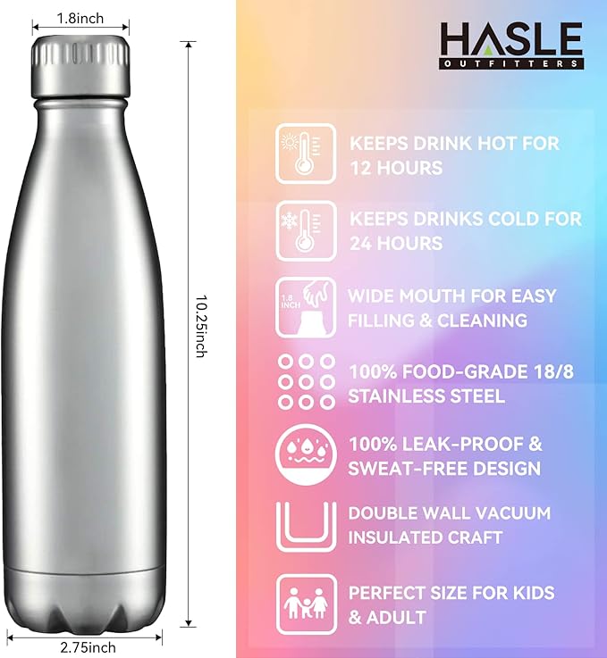 HASLE OUTFITTERS 17oz Stainless Steel Water Bottles, Vacuum Insulated Water - Image 5