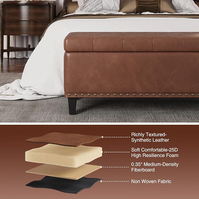 Storage Ottoman Bench, 51-Inch Large Storage Bench - Image 4