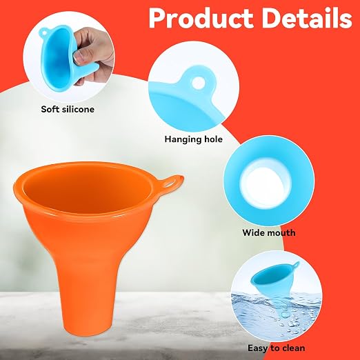4Pcs Funnels for Kitchen Use Filling Bottles Silicone Funnel Wide Mouth Funnel - Image 3