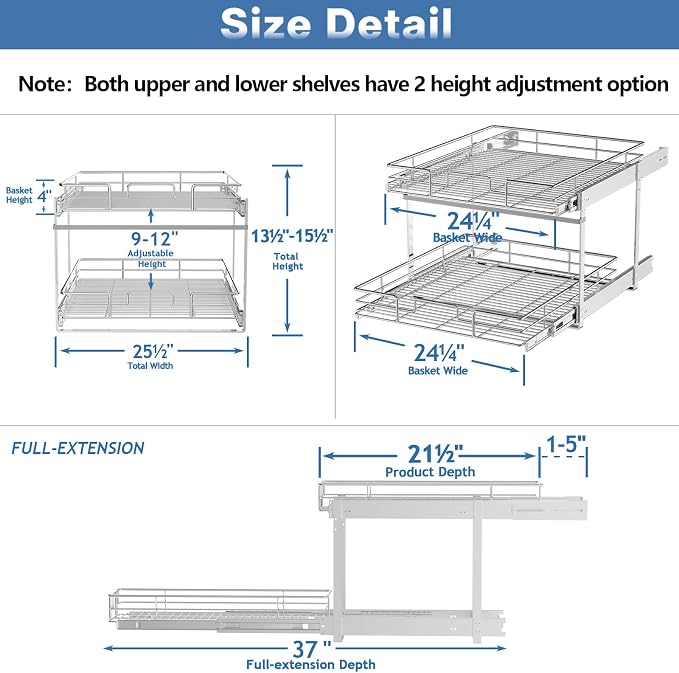 LOVMOR 2 Tier Individual Pull Out Cabinet Organizer 25½" W x 21½" D, Slide Out - Image 3