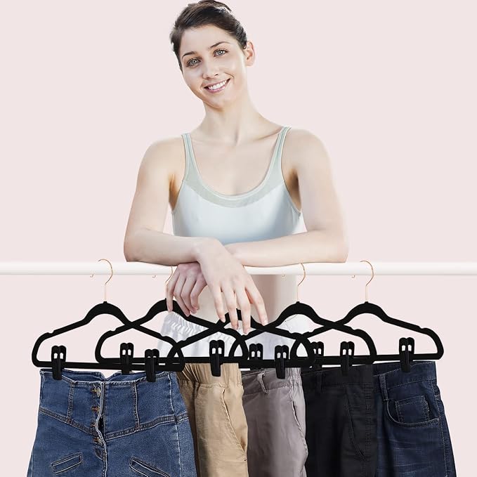 Black Velvet Hangers Clips 50 PCS, Non-Slip Velvet Clips - Image 6