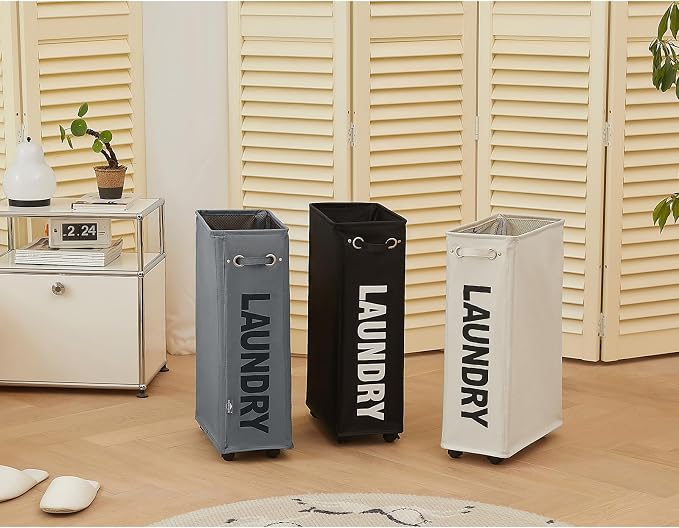 DOKEHOM 25-Inches Slim Laundry Basket on Wheels, Collapsible Rolling Laundry - Image 9