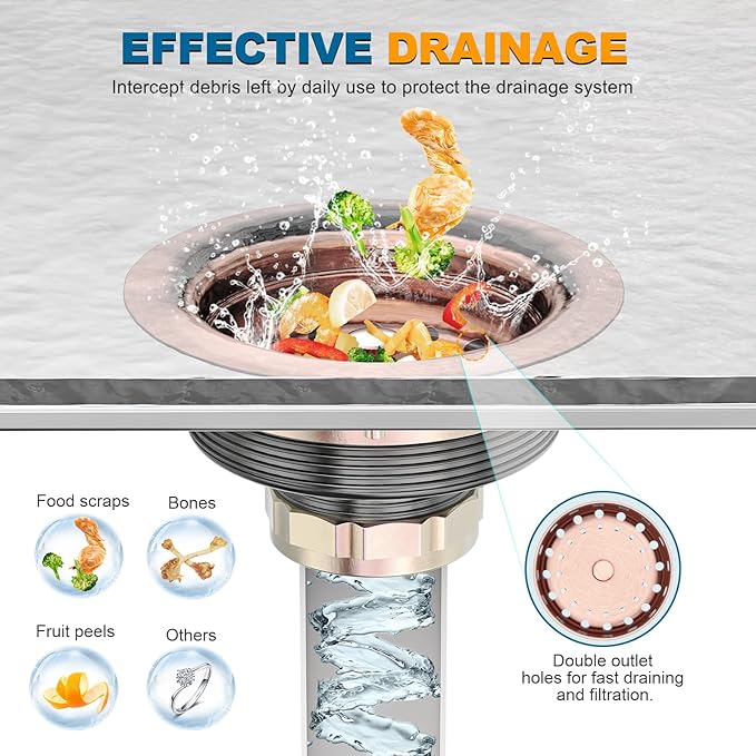 BOTEMY Stainless Steel Copper Sink Drain Strainer Kit 3-1/2 inch Kitchen Drain - Image 5