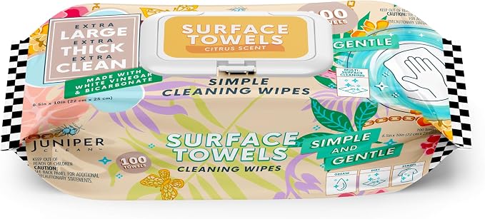 Single Surface Cleaning Wipes Bleach Free, Thick & Large Dispose, All-Purpose by JuniperCLEAN