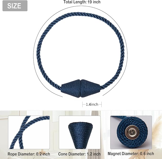 Magnetic Curtain Tiebacks 4 Pack Outdoor Rope Curtain Tie Backs Decorative - Image 2