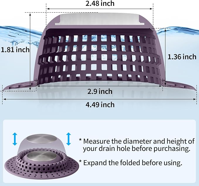 Shower Drain Hair Catcher, Bathtub Drain Cover Foldable Silicone Shower & Tub - Image 6