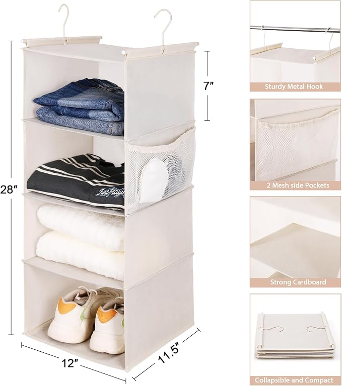 MAX Houser 4 Tier Shelf Hanging Closet Organizer, Space Saver, Closet Hanging - Image 3