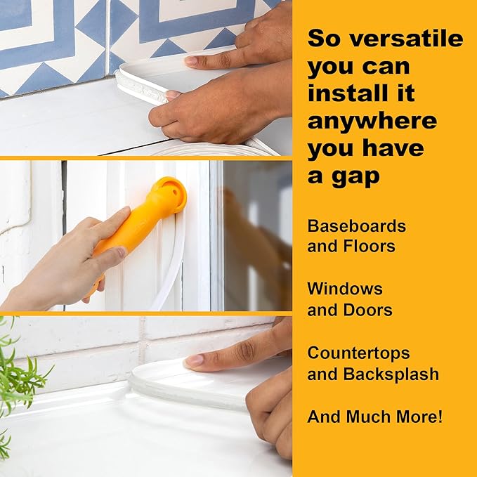 InstaTrim White New & Improved Caulk Trim, 1/2" by 10', Water Resistant - Image 4
