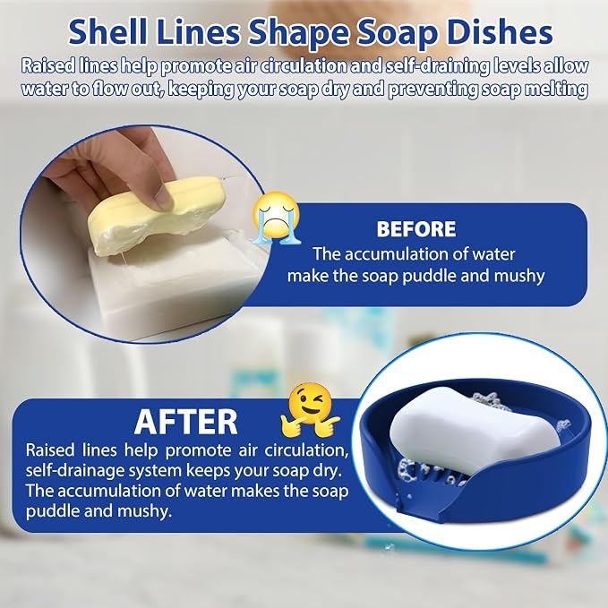 Self Draining Soap Dish, Silicone Suction Cup Soap Holder Tray Savers Container - Image 3