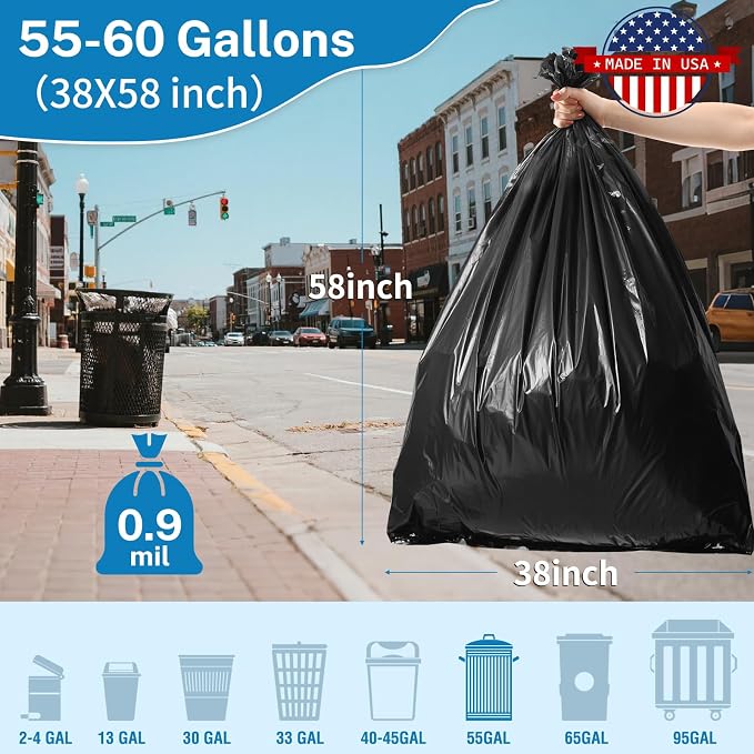 Heavy Duty Trash Bags 55-60 Gallon, Commercial, Construction & Outdoor Use | - Image 2