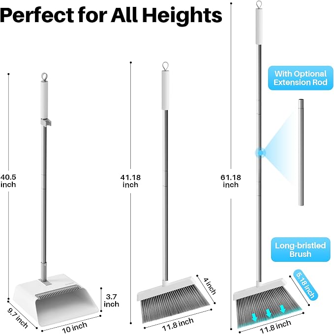 JOYMOOP White Broom and Dustpan Set, Upright Angle Design - Image 4
