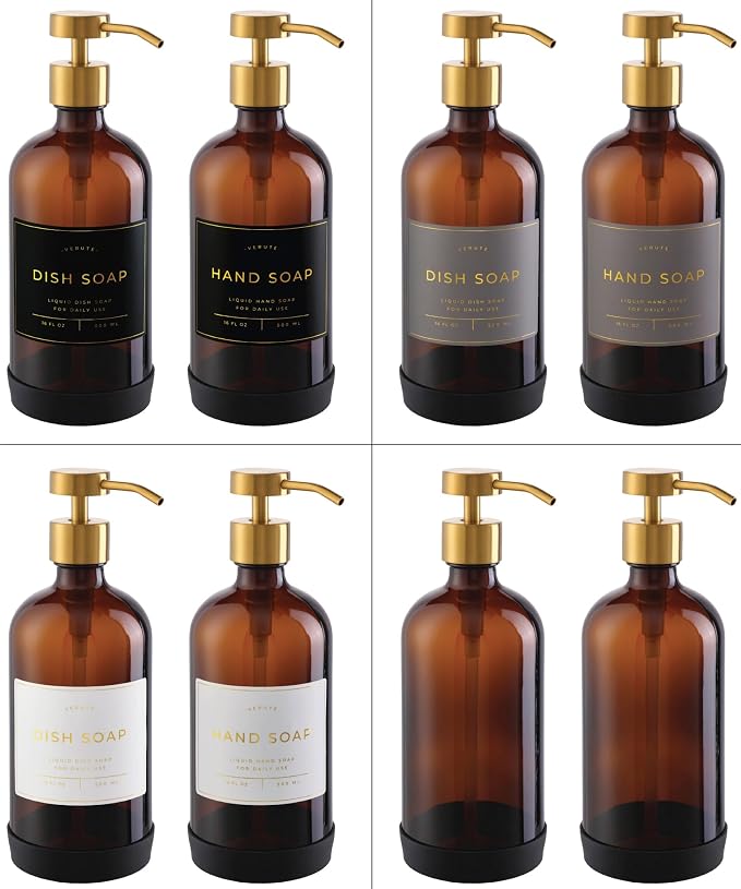 16oz Glass Soap Dispenser with Stainless Steel Pump, 21 Waterproof Labels - Image 5