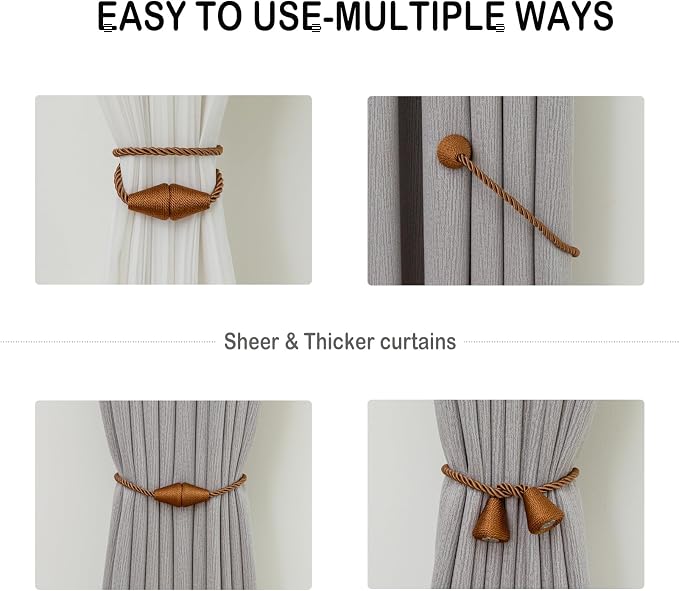 Magnetic Curtain Tiebacks 4 Pack Outdoor Rope Curtain Tie Backs Decorative - Image 5