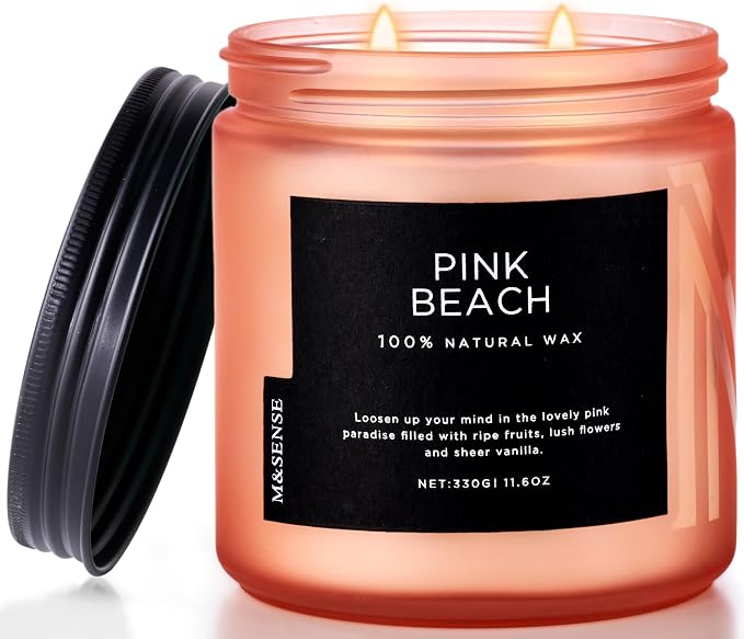 M&SENSE Pink Beach Sands Jar Candle, 11.6oz Pineapple & Coconut Scented Natural by MSENSE