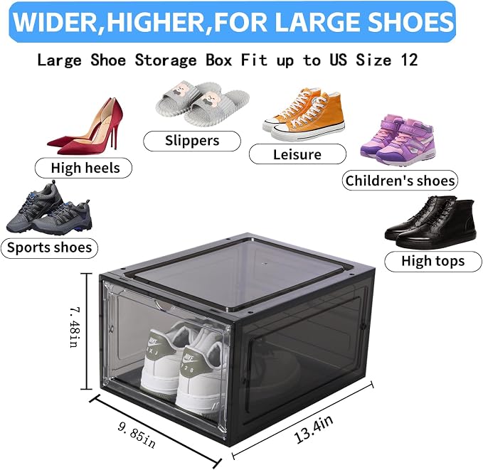 8 Pack Shoe Boxes Clear Plastic Stackable, Drop Front Shoe Storage Organizer - Image 2