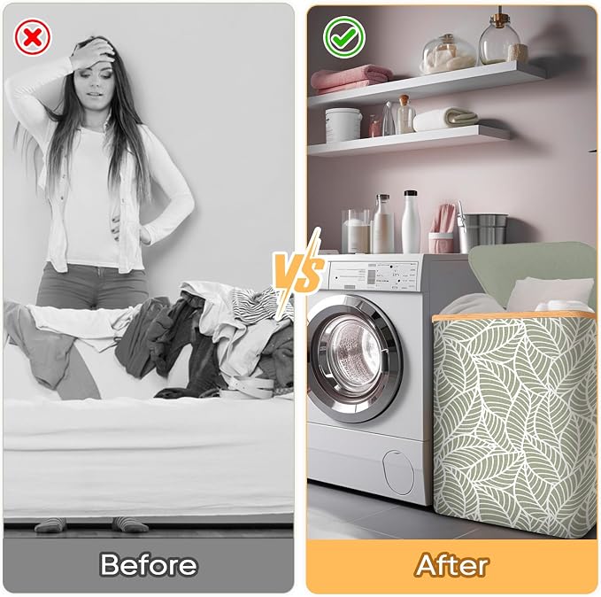 BALEINE Laundry Hamper with Lid, Tall Laundry Baskets with Bamboo Pull Handles - Image 7