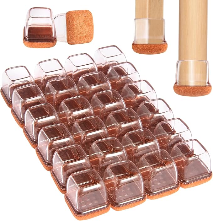 Square Chair Leg Floor Protectors Large 24Pcs, Silicone Chair Leg Protectors by YTEACIUL
