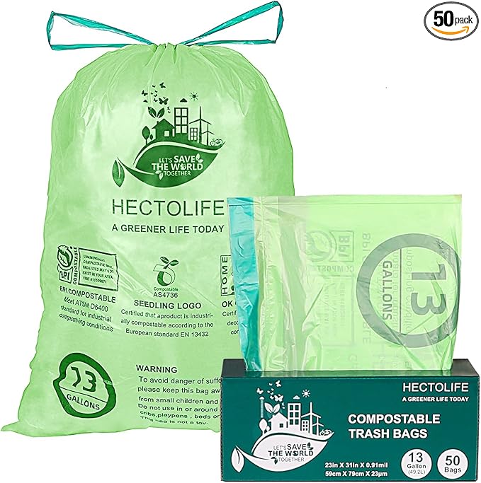 13 Gallon, Compostable Trash Bags by HECTOLIFE
