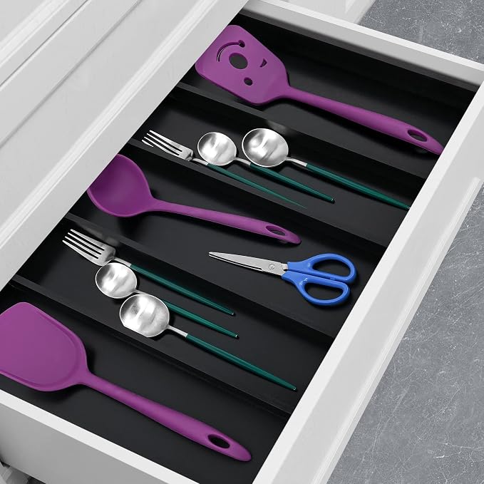 Utoplike Bamboo Drawer Organizer Kitchen Utensils, Adjustable Black Silverware - Image 6