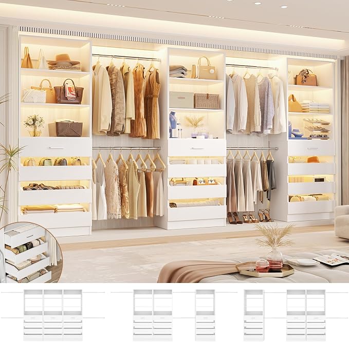 Aheaplus Closet System with 12 Drawers, 8.5-11.5Ft Wood Closet Organizer System - Image 3