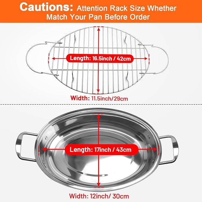 16.5inch Oval Roasting Rack for Oven, Gifts for Mom Men Wife, Stainless Steel - Image 2