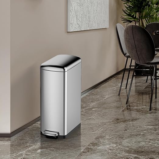 30 L Kitchen Step Trash Can, 8 Gallon Narrow Stainless Steel Waste Bin - Image 6