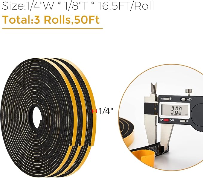 50 Feet Weather Stripping Door Seal, 1/4" Wide X 1/8" Thick Door Seal Strip - Image 3