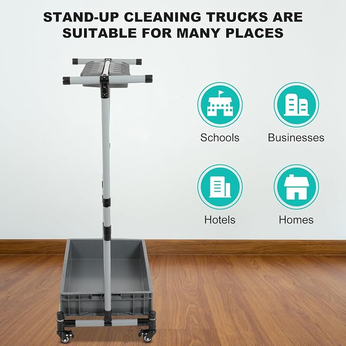 Rolling Cleaning Cart with Mop & Broom Organizer, Movable Floor-Mounted Mop - Image 3