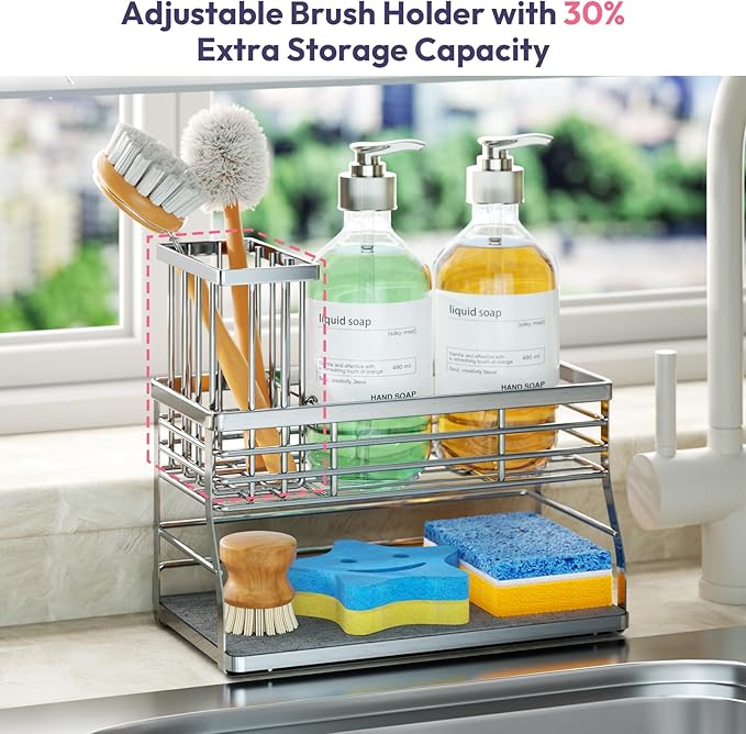SWTYMIKI Kitchen Sink Caddy Organizer, 2 Tier Sponge Holder - Image 2