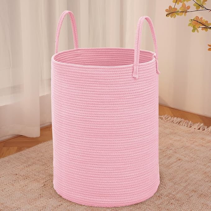 Large Woven Laundry Basket Hamper, 60L Cotton Rope Storage Bin by JMvicyroam