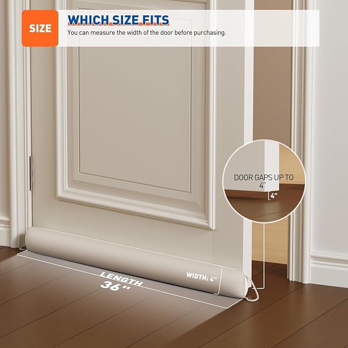 MAGZO Door Draft Stopper 36 Inch-Beige, Under Door Draft Blocker Air Stopper - Image 3